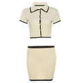 Weird Puss Ribbed Women 2 Piece Set Polo Neck Button Shorts Crop Tops+Mini Skirts Matching Stretch Elegant Streetwear Outfits Quick Pick Grocers