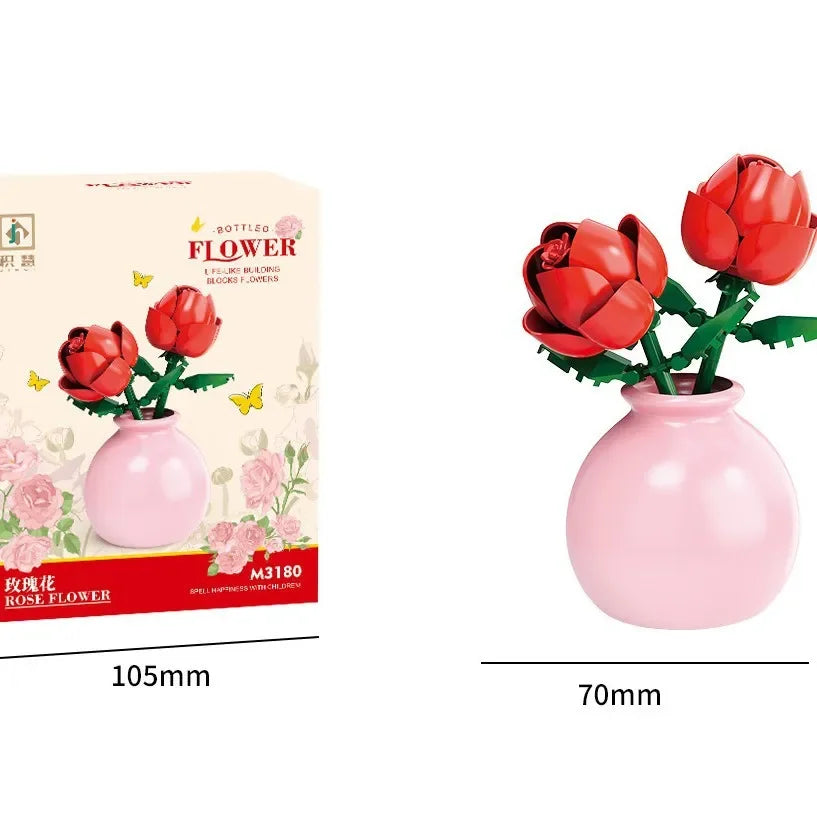 Building block pot plant bouquet of flowers, roses, lily building blocks, toys with flower pots, cute living room ornaments gift Quick Pick Grocers