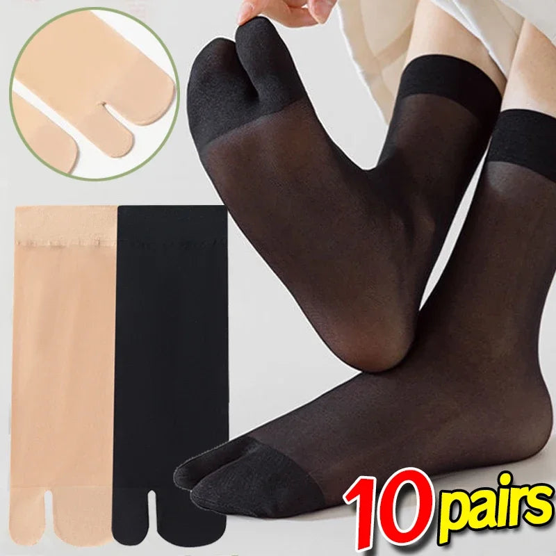 Two Toed Crystal Silk Socks Clear White Black Breathable Cool Stockings Unisex Japanese Men Women Summer Ultra-Thin Tabi Socks Quick Pick Grocers