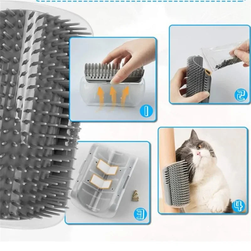 Cat Corner Brush Comb Massager for Cat Arch Plastic Scratcher Remove Hair Comb Grooming with Catnip Cat Self Cleaning Cat Supply Econic Blanks