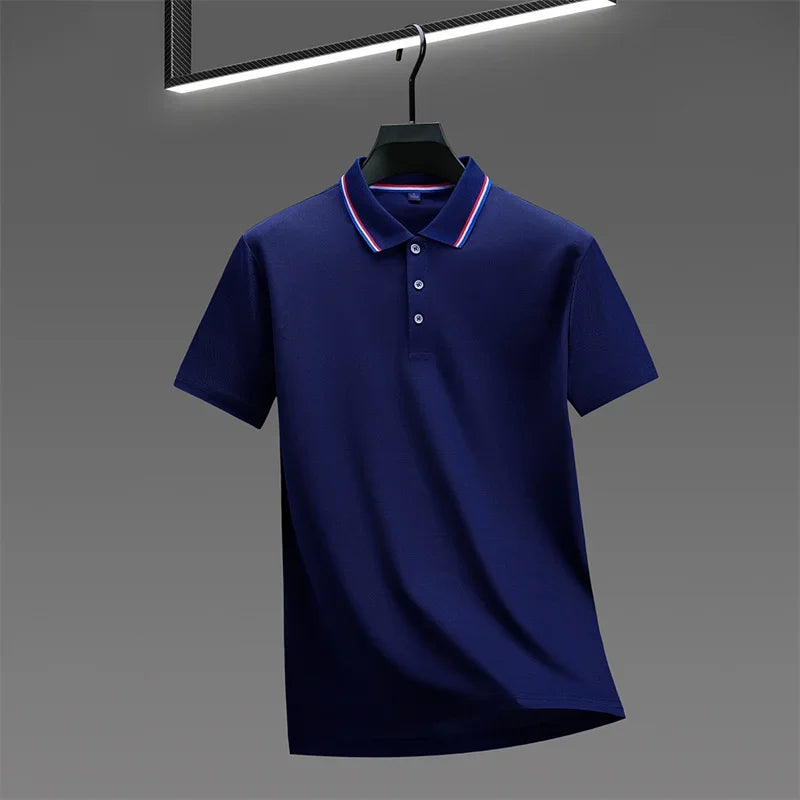 2025 New Men's Casual Solid Color Short Sleeved Polo Shirt Summer Fashionable and Comfortable Versatile Top Quick Pick Grocers