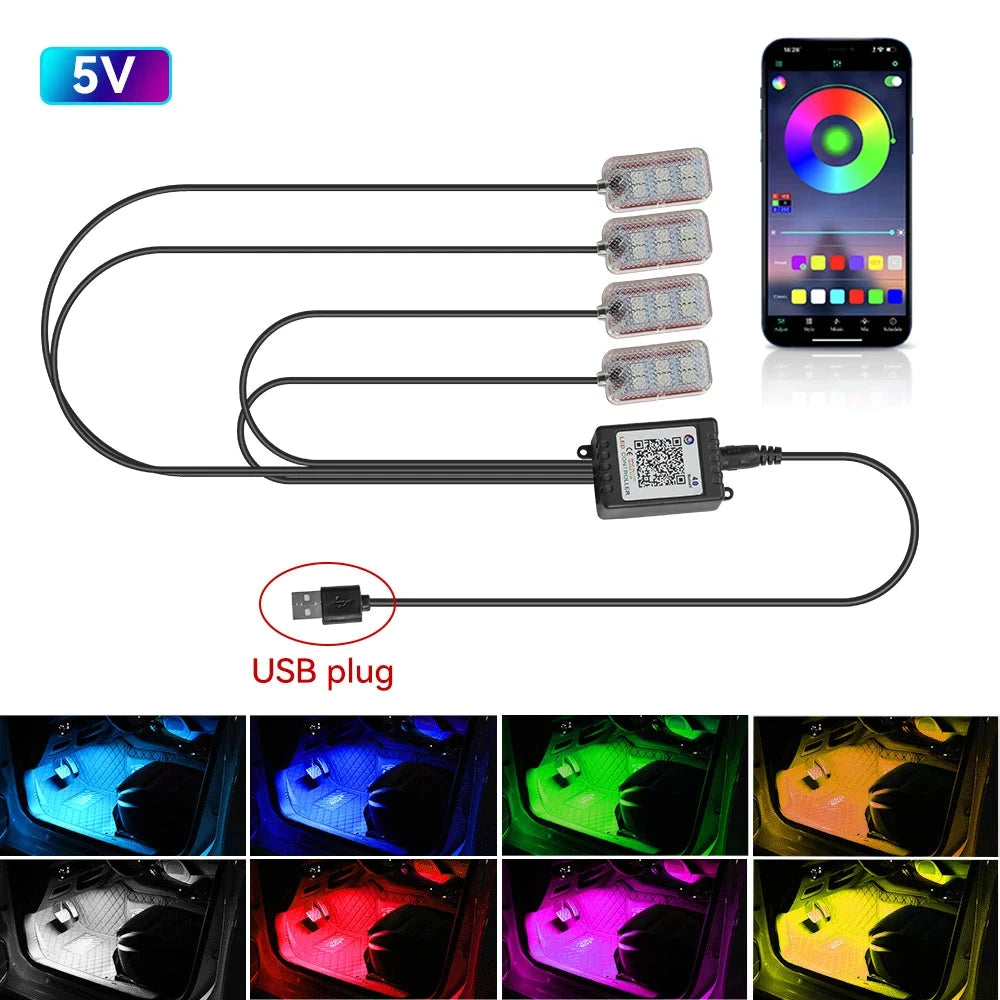 LED Car Interior Ambient Lights Foot Strip Lighting Kit Accessories Backlight Remote App Music Control Auto RGB Decorative Lamp Econic Blanks