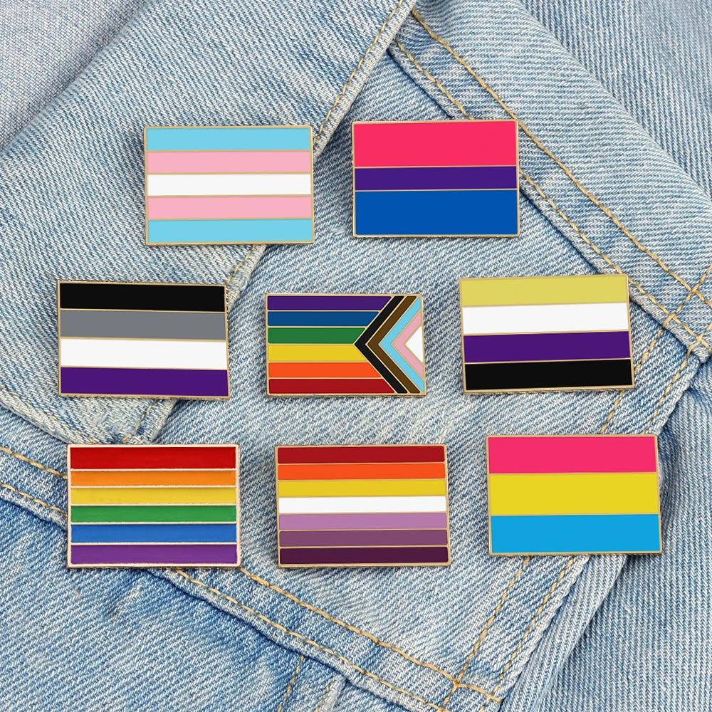 Asexual Gay Lesbian Enamel Brooches LGBT Pride Non-binary Trans Backpack Badge Rainbow Rectangle Lapel Pin Jewelry Friends Gifts Quick Pick Grocers