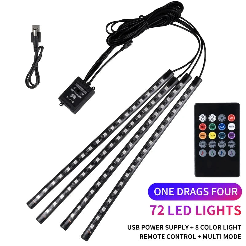 Neon LED Car Interior Ambient Light Kit – RGB Foot Strip Lighting with APP & Remote Control, Music Sync Car Decor Lamp Econic Blanks