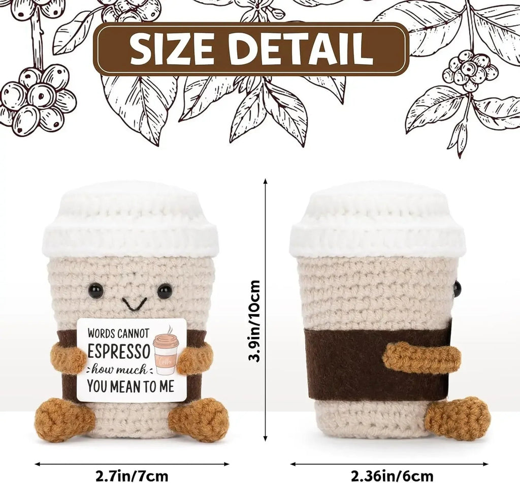 Funny Crochet Emotional Support Coffee Doll With Card Desktop Ornament Handmade Knitted Coffee Dolls Christmas Gifts Home Decor Quick Pick Grocers