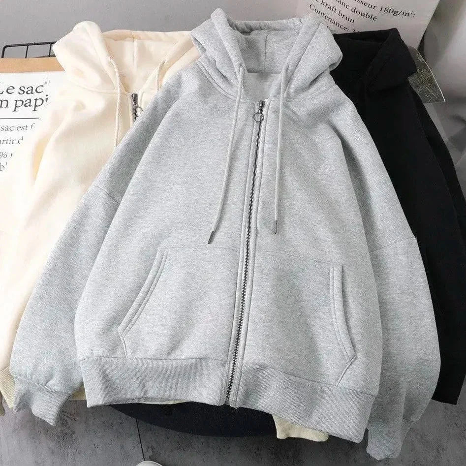 American Y2K New Fashion Trend Fleece Padded Zipper Hoodie Women Street Hip Hop Joker Loose Sweatshirt Couple Casual Punk Hoodie Econic Blanks