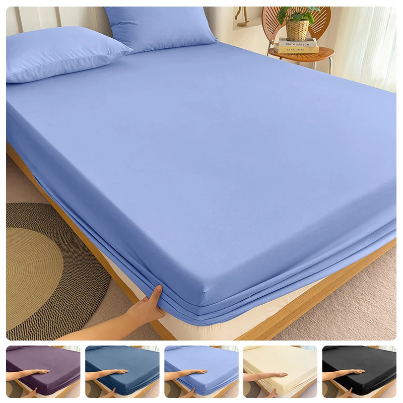 High Quality Fabric Fitted Sheet With Elastic Band Solid Color Mattress Sheet for King Queen Bed 150x200 180x200 200x220cm 1PC Quick Pick Grocers