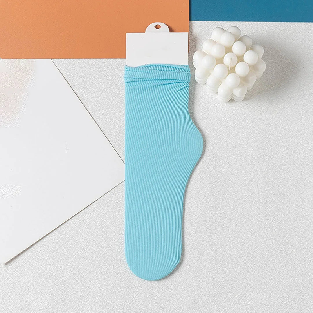 INS Women Girls Summer Thin Long Socks Ice Velvet Soft Breathable Pile of Socks Solid Black White Beige Harajuku High Tube Socks Quick Pick Grocers