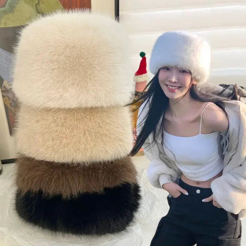 New Fluffy Fur Women's Winter Hat Winter Snow Ski Cap Female Faux Fur Thick Warm Windproof Hat Russian Hat Mink Fisherman's Hat Purest Peak