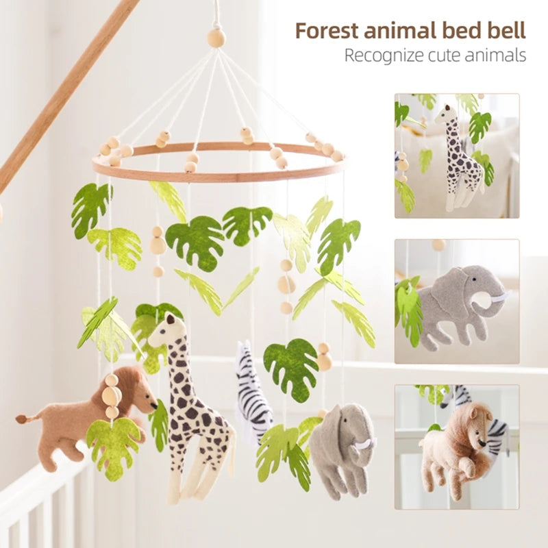 Baby Crib Mobile Rattle Toy For 0-12 Months Cartoon Felt Forest Animal Bed Bell Hanging Wooden Bracket Mobile Newbaby Rattle Toy Purest Peak