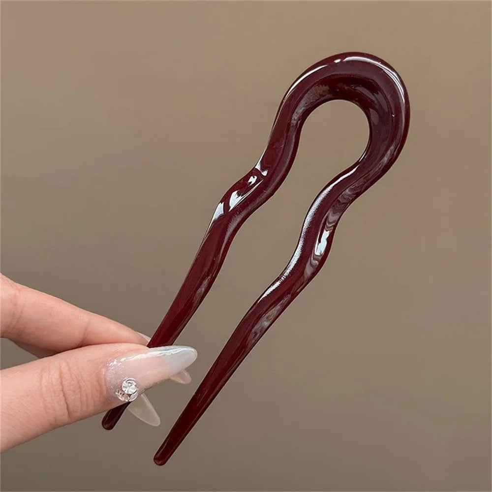 U-Shaped Hair Fork Fashion Tortoiseshell Acetate Acrylic Hairpin Geometric Headwear Hair Sticks Women Girls Hair Accessories Quick Pick Grocers
