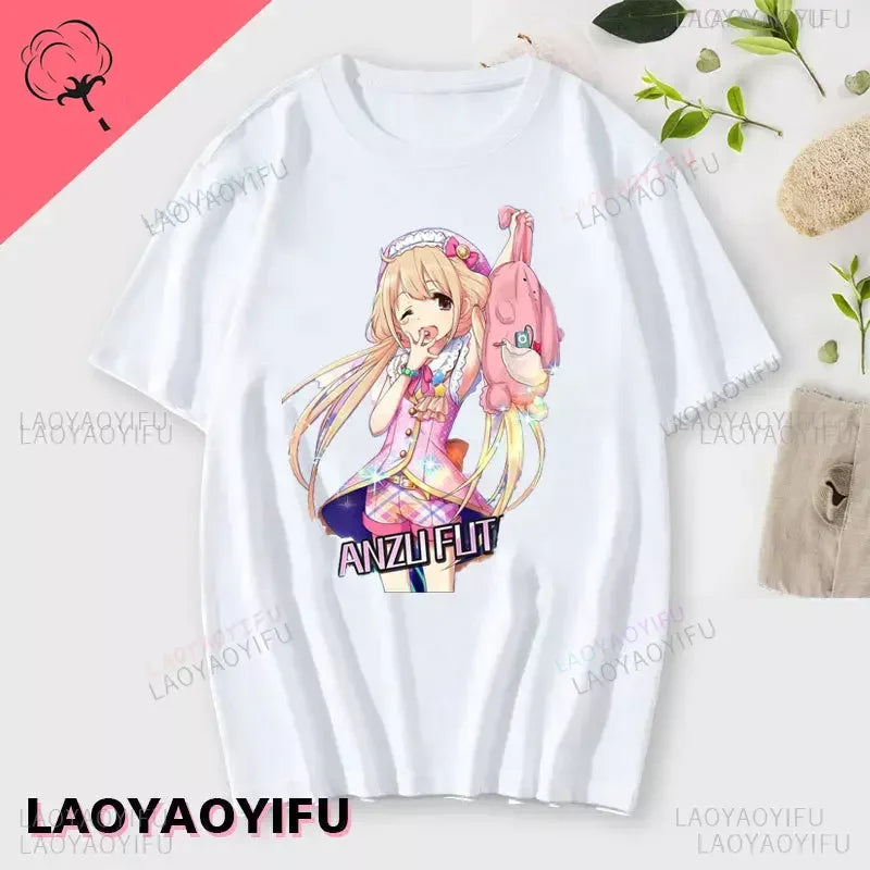 If You Work You Lose - Anzu Futaba Version T-Shirt 2024 New Kawaii Anime Cotton T-shirt Tees for Men Funny cartoon Otaku Tshirt Quick Pick Grocers