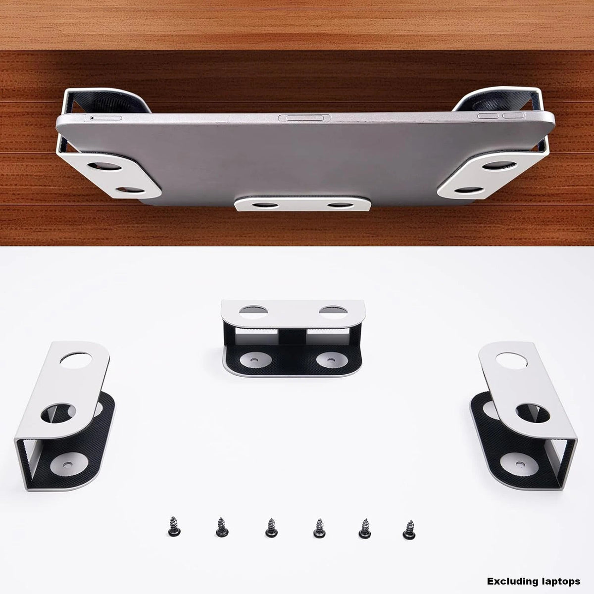 Under Desk Laptop Mount, Metal Under Desk Shelf Holder for Laptop, Mac Mini, Macbook, Keyboard with Anti-Scratch Silicone Quick Pick Grocers