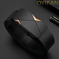 OYIFAN Fashion Men's Belt Men's Genuine Leather Belt Automatic Buckle Ratchet Belt Random Adjustment Quick Pick Grocers