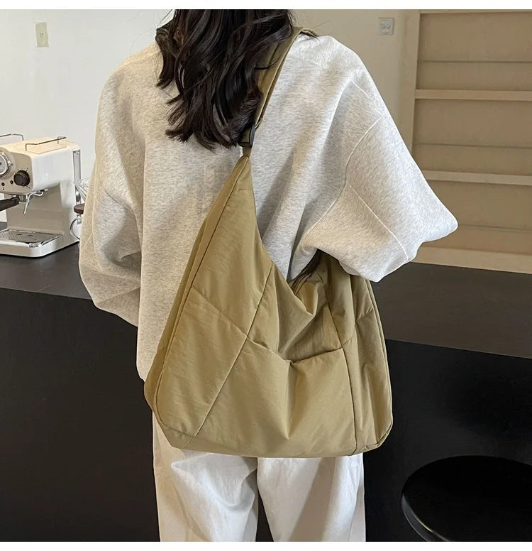 Trendy Women's Soft Cloth Shoulder Bag Solid Color Student 2026 Spring Y2k Casual Style Big Handbags Crossbody Bags for Women Quick Pick Grocers