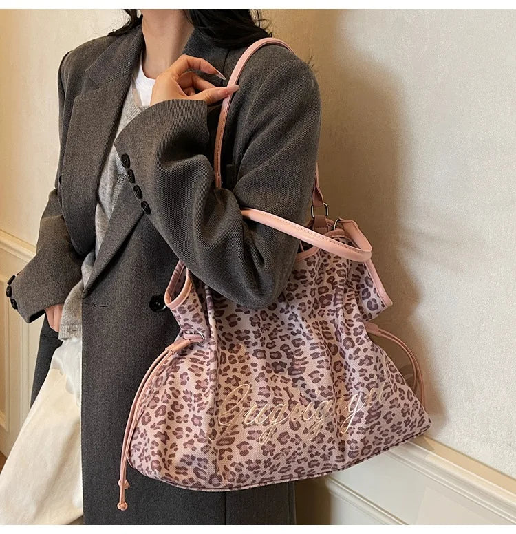Brand Women's Shoulder Bag Y2k Fashion Sweet Polka Dot Handbag Korean Casual Versatile Leopard Print Brown Frosted Tote Bags Quick Pick Grocers