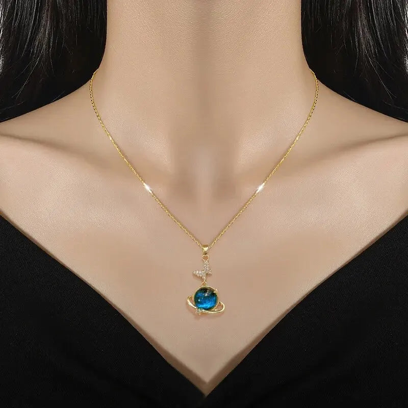 Light Luxury Titanium Steel Star Series Necklace for Women Gold Color Planet Moon Astronaut Pendant Necklaces Jewelry Gifts Quick Pick Grocers