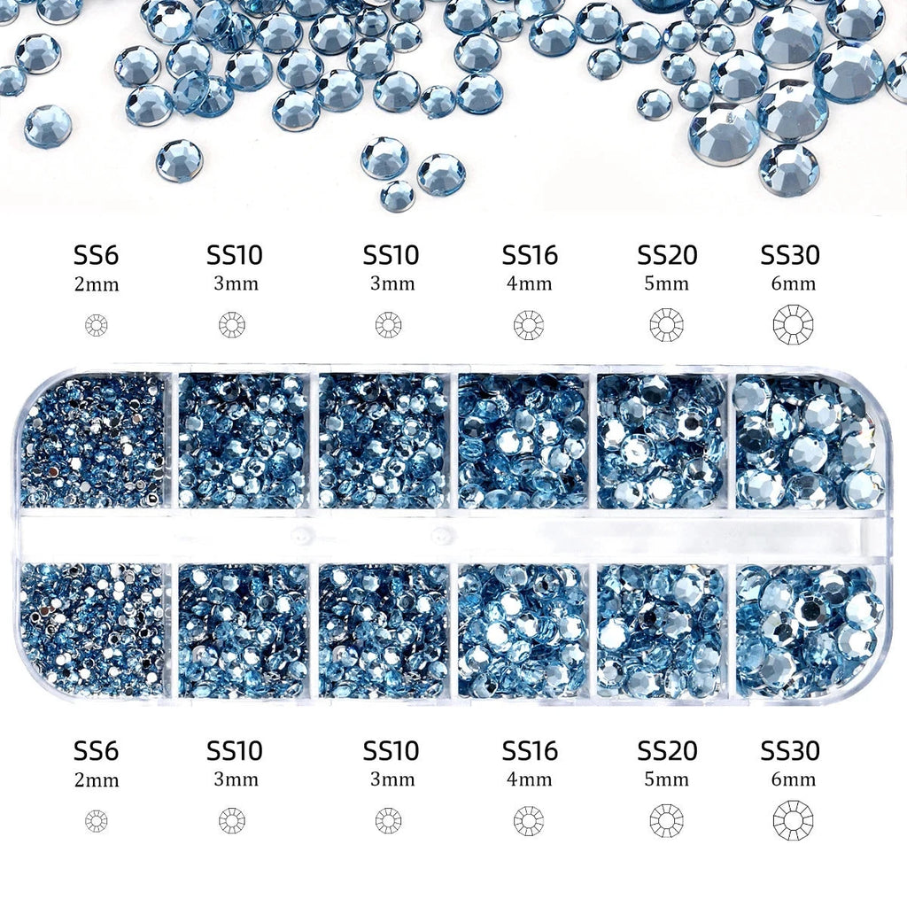 2400pcs+ Shiny Clear Crystal Gems Nail Rhinestones 1.5-4mm Mixed Round Glass Stone Flatback Nail Charms 12grids Nail Diamond DIY Econic Blanks