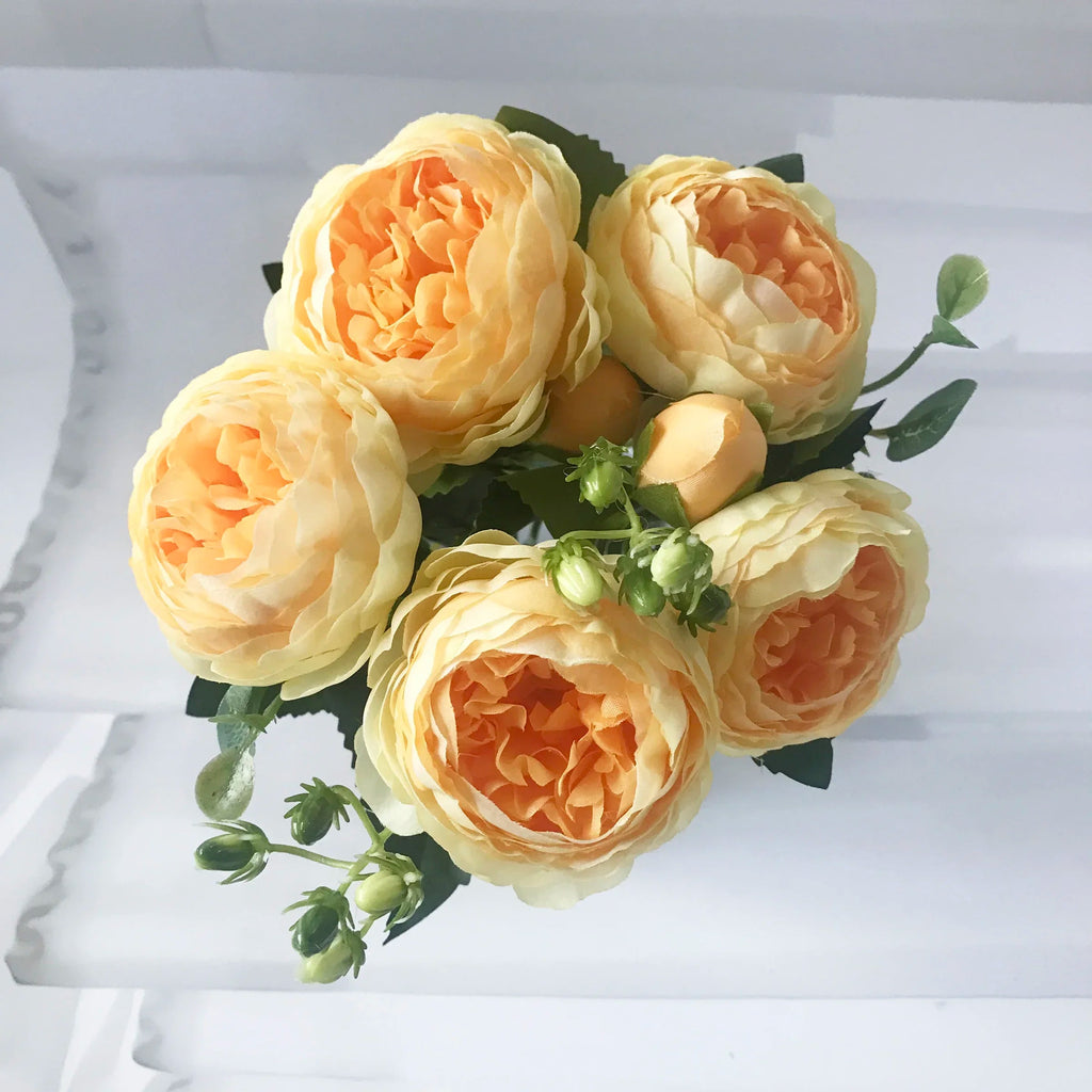 30cm Rose Pink Silk Peony Artificial Flowers Bouquet 5 Big Head and 4 Bud Cheap Fake Flowers for Home Wedding Decoration indoor Quick Pick Grocers