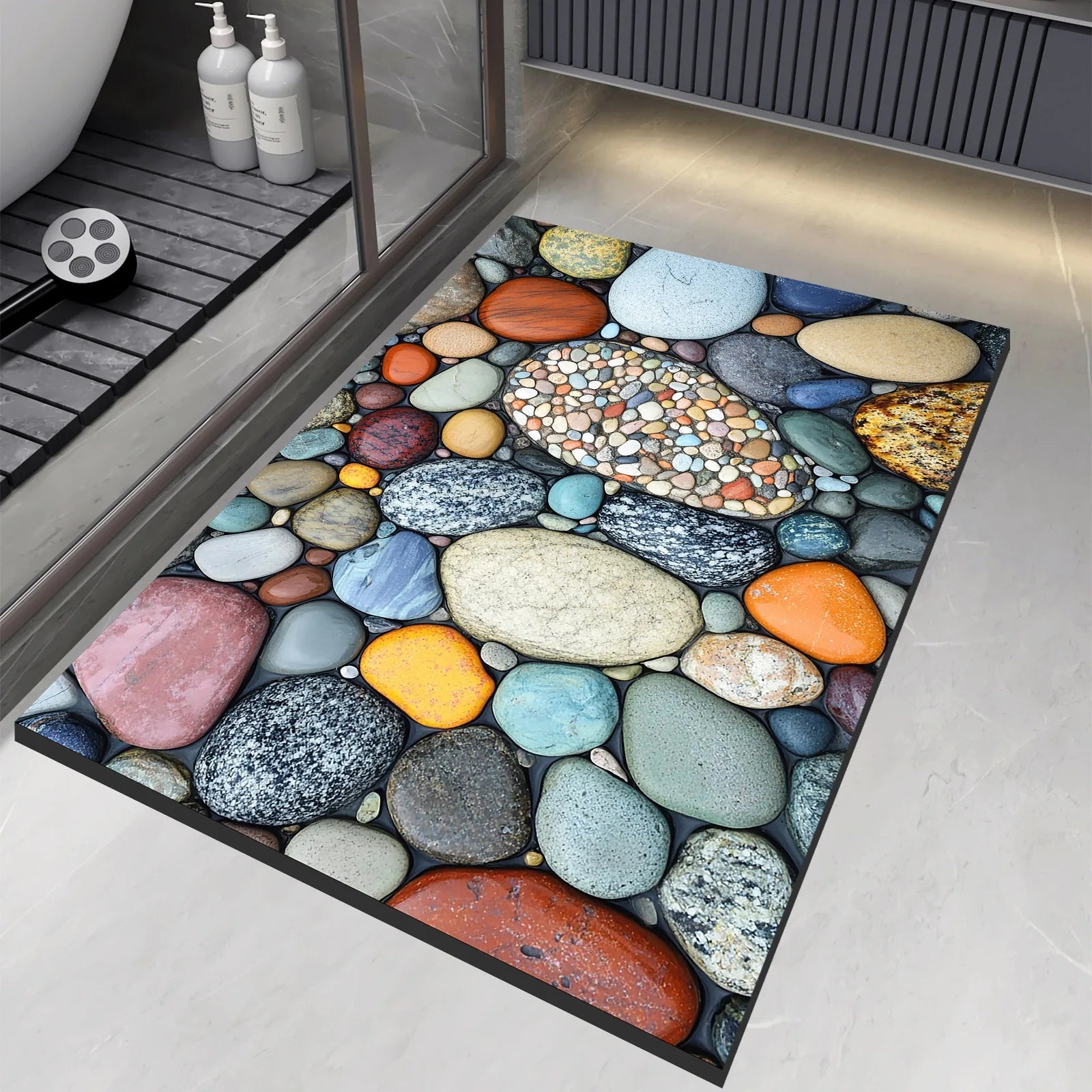 Stone Design Diatomite Bath Mat Bathroom Non-slip Shower Foot Mats Absorbent Quick Dry Toilet Rugs Carpet Doormat Washable Quick Pick Grocers
