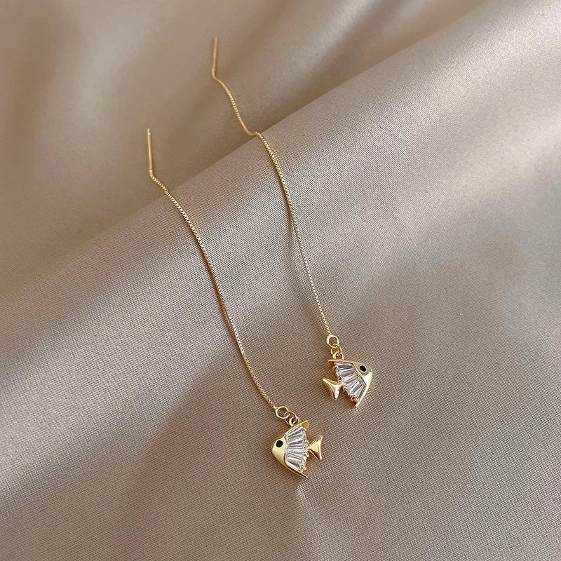 Simple Geometric Square Drop Earring For Women Korean Fashion Gold-color Line Long Tassel Dangle Earrings Party Jewelry Gift Econic Blanks