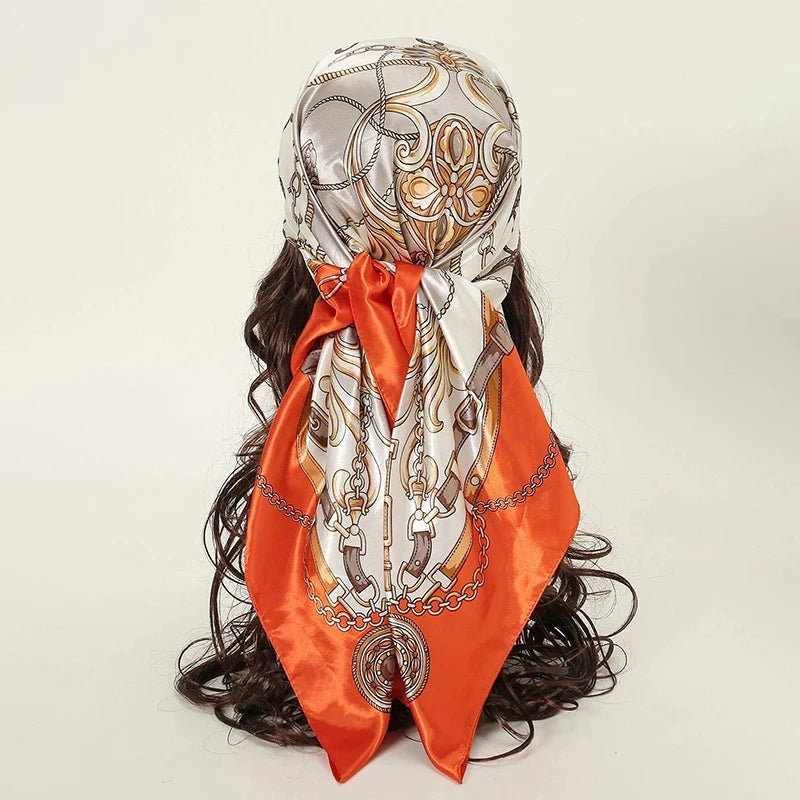 Handkerchiefs Hair Silk Scarf 90*90cm Print Satin Big Square Silk Scarves Shawls for Women Luxury Brand Designer Hijab Headband Quick Pick Grocers