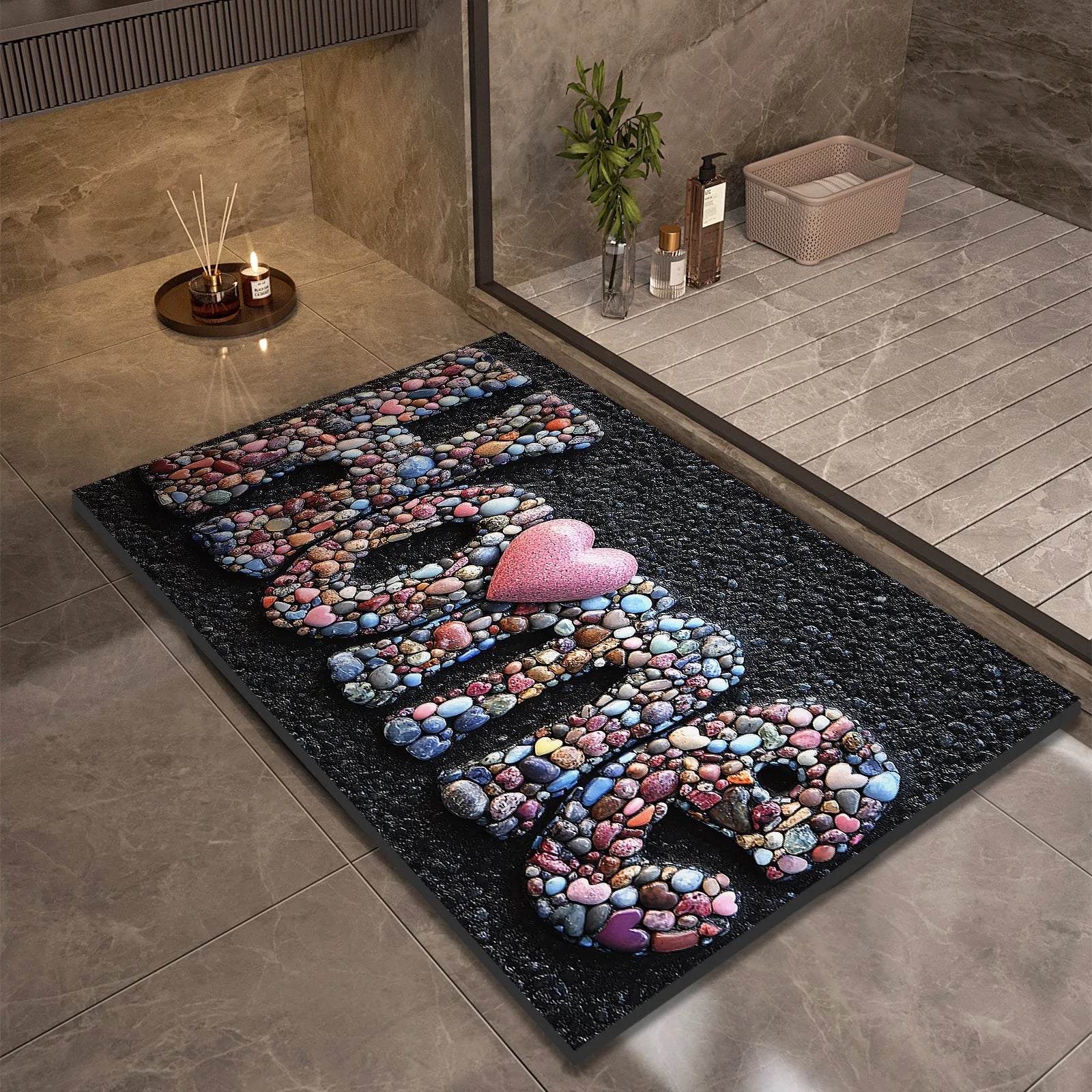 Stone Design Diatomite Bath Mat Bathroom Non-slip Shower Foot Mats Absorbent Quick Dry Toilet Rugs Carpet Doormat Washable Quick Pick Grocers