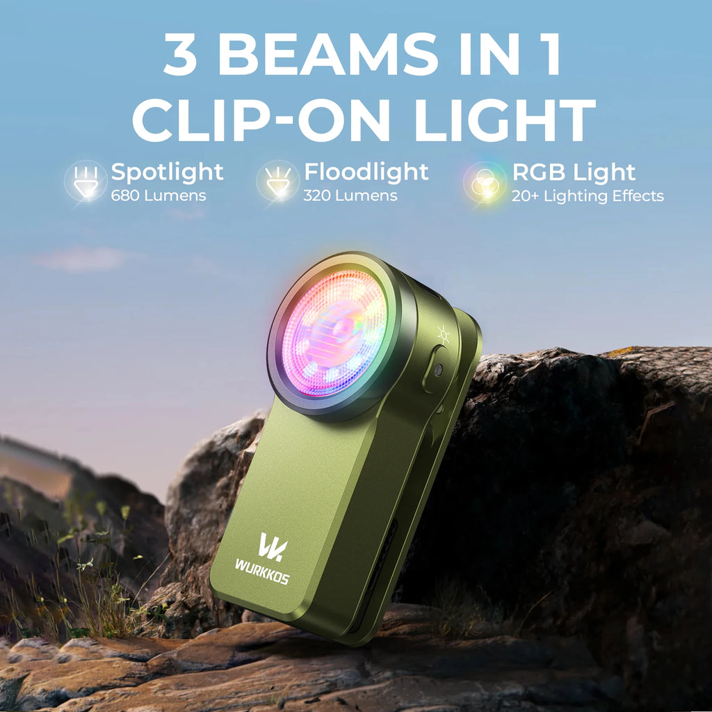 Wurkkos HD03 680LM Mini Clip Light USB C Rechargeable Pocket Flashlight Spotlight/Floodlight Portable EDC RGB Torch with Magnet
