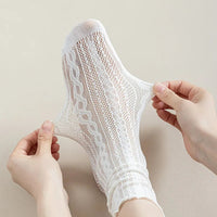 Japanese Kawaii Girls Cute Socks Spring Summer Mesh Hollow Out Women Socks Solid Color Female Harajuku Retro Vintage Long Socks Quick Pick Grocers