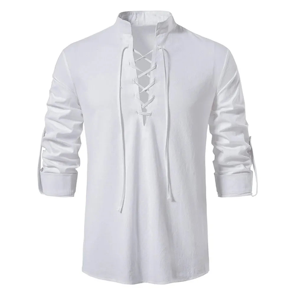 King Billion Men's Shirts Casual Men Cotton Linen Long Sleeve T-shirt Spring Autumn Vintage Shirt US Size Drawstring Neck Quick Pick Grocers