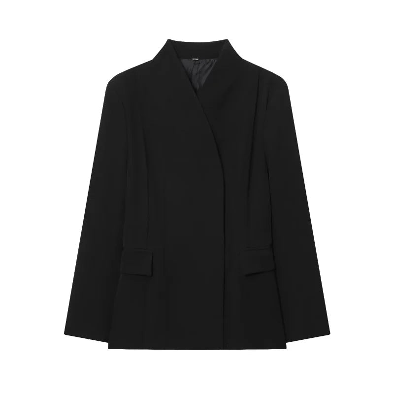 ETJ 2025 women's new fashion design three-dimensional cut high collar slim suit jacket & matching casual trousers Quick Pick Grocers