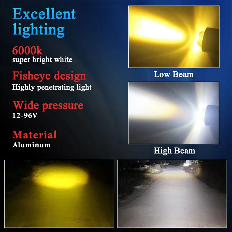 1PC H4 LED Motorcycle Headlight H6 BA20D P15D CSP Led Lens White Yellow Hi Lo Beam Spotlight Motorbike Scooter Running Lamp