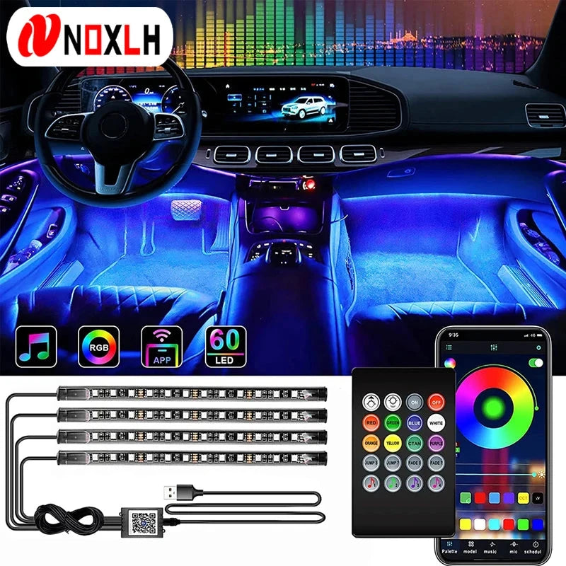 Neon LED Car Interior Ambient Light Kit – RGB Foot Strip Lighting with APP & Remote Control, Music Sync Car Decor Lamp Econic Blanks