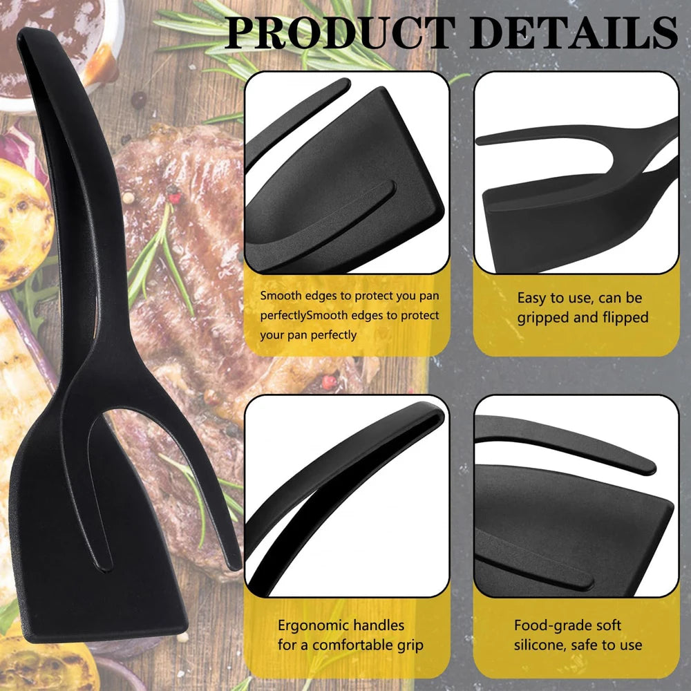 New 2 in 1 Grip Flip Spatula Tongs Egg Flipper Spatula Nylon Non Stick Coating Pancake Fish French Toast Omelet Making Tool Econic Blanks