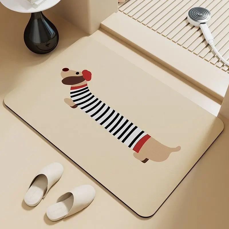 Dachshund puppy absorbent floor mat diatom mud bathroom door foot pad non-slip toilet toilet door cute foot pad Quick Pick Grocers