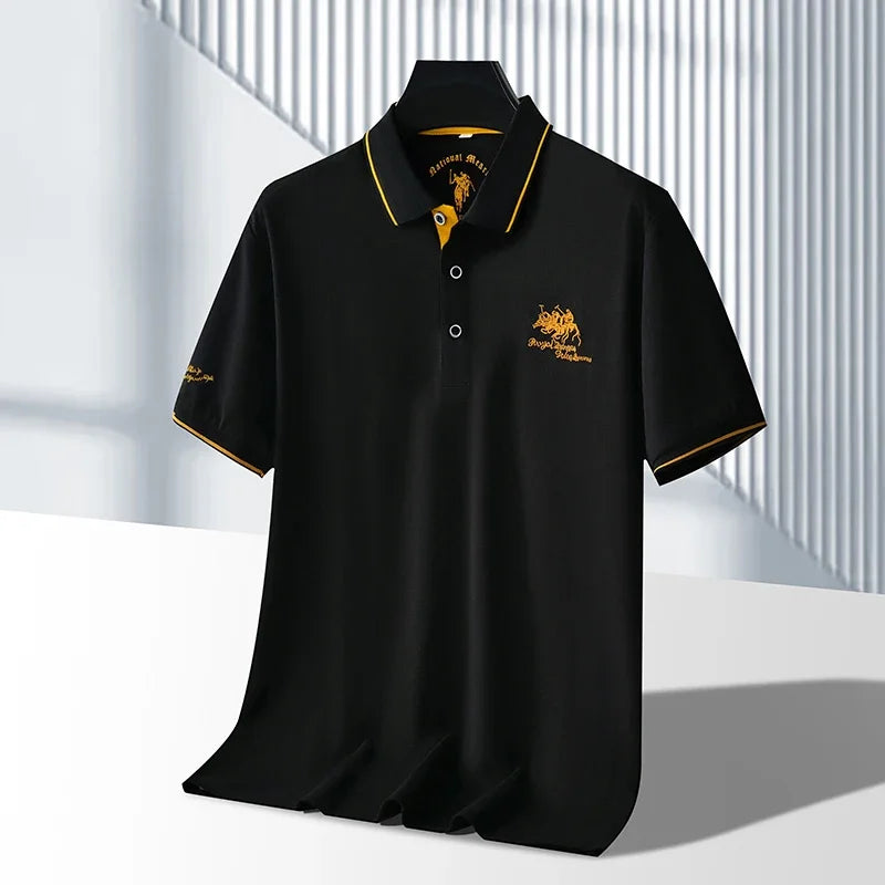 Men's Business Casual Short Sleeved Embroidered Solid Color Polo Shirt Fashionable Breathable Comfortable Summer Versatile Top Quick Pick Grocers