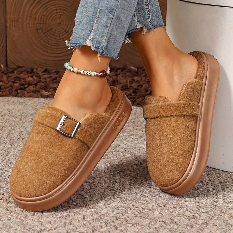 Winter Women's Slippers Home Plush Luxury Designer Woman Shoes Indoor Fluffy Fashion Platform Fuzzy Fur Slides Elegant Flat Soft Purest Peak