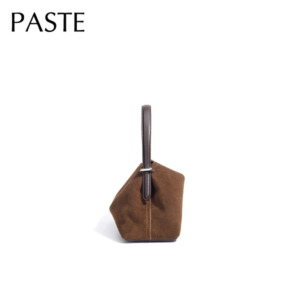 2026 Autumn Winter All-match Bowling Tote All-match Matte Suede Cowhide Leather Women Shoulder Bag Coffee Purple Noble Handbag Quick Pick Grocers