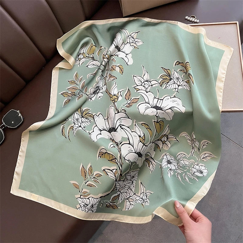 2025 Silk Shawl Print Headscarf Cat Hair Wrap Neckerchief Female Satin Square Scarf For Women Headband Foulard Hijab Bandana Quick Pick Grocers