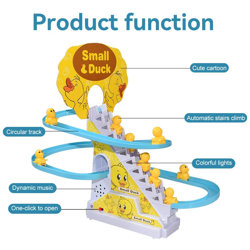 Climbing Stairs Track Toys Electric Duck DIY Rail Racing Track Roller Coaster Toys Set Light Music Educational Toy For Kids Gift Quick Pick Grocers
