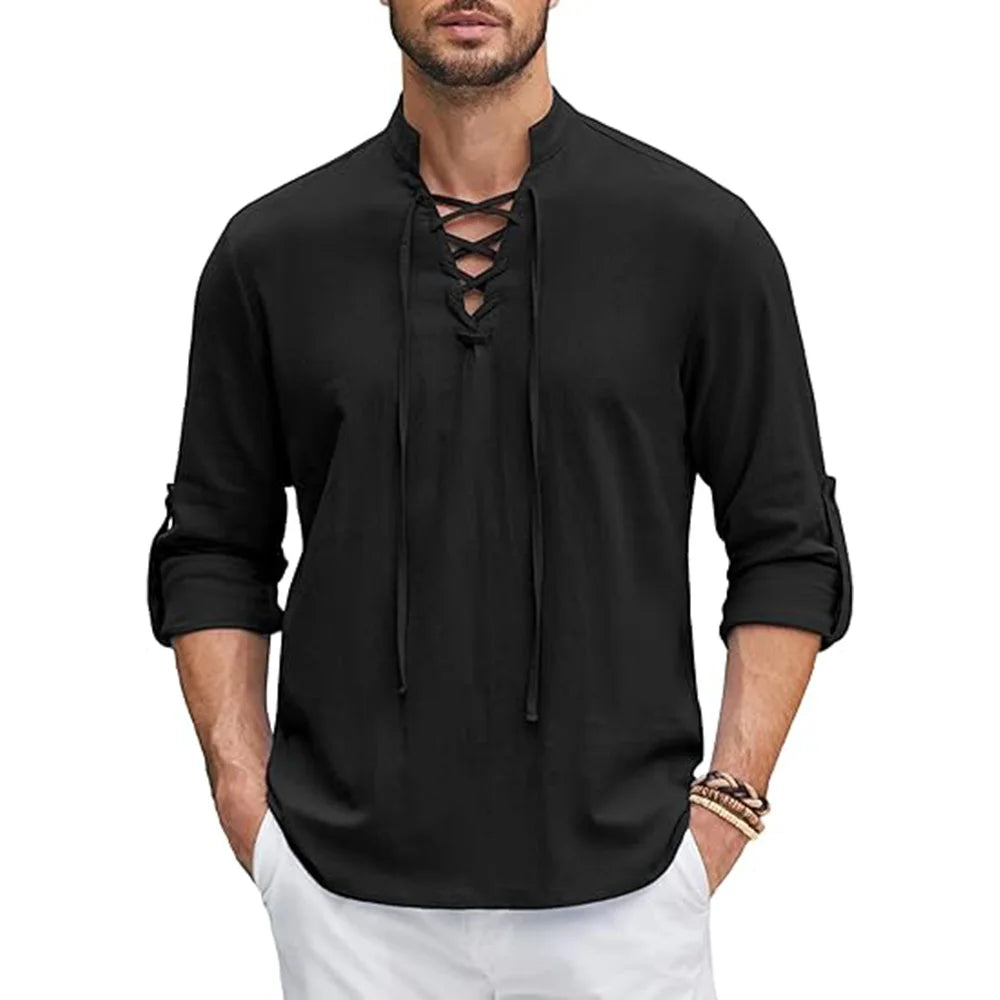 Men's Renaissance Shirt Pirate Medieval Viking top Cotton Linen Shirts Men Long Sleeved Halloween Costume Quick Pick Grocers