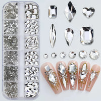 180pcs AB Flatback Glass Nail Art Rhinestones Multi-shape Mixed Diamond Gems Blue Purple Crystal Stones For DIY Nail Decoration Econic Blanks