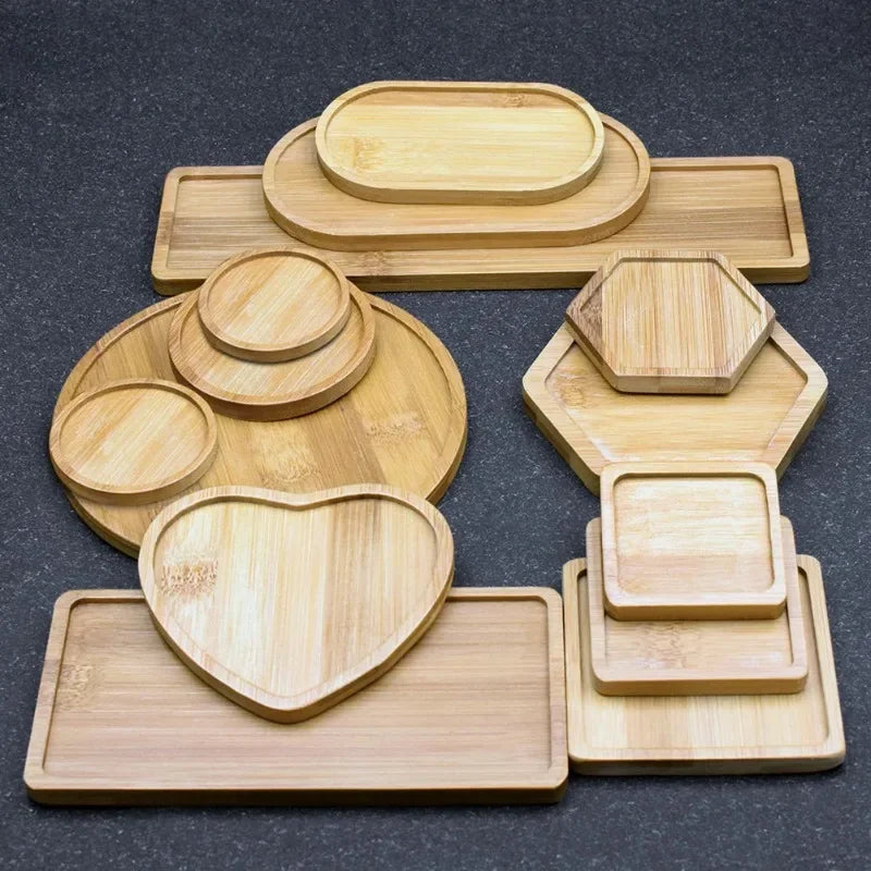 Multi Bamboo Tray Wood Saucer Flower Pot Tray Cup Pad Coaster Plate Kitchen Decorative Plate Creative Coaster Coffee Cup Mat Quick Pick Grocers