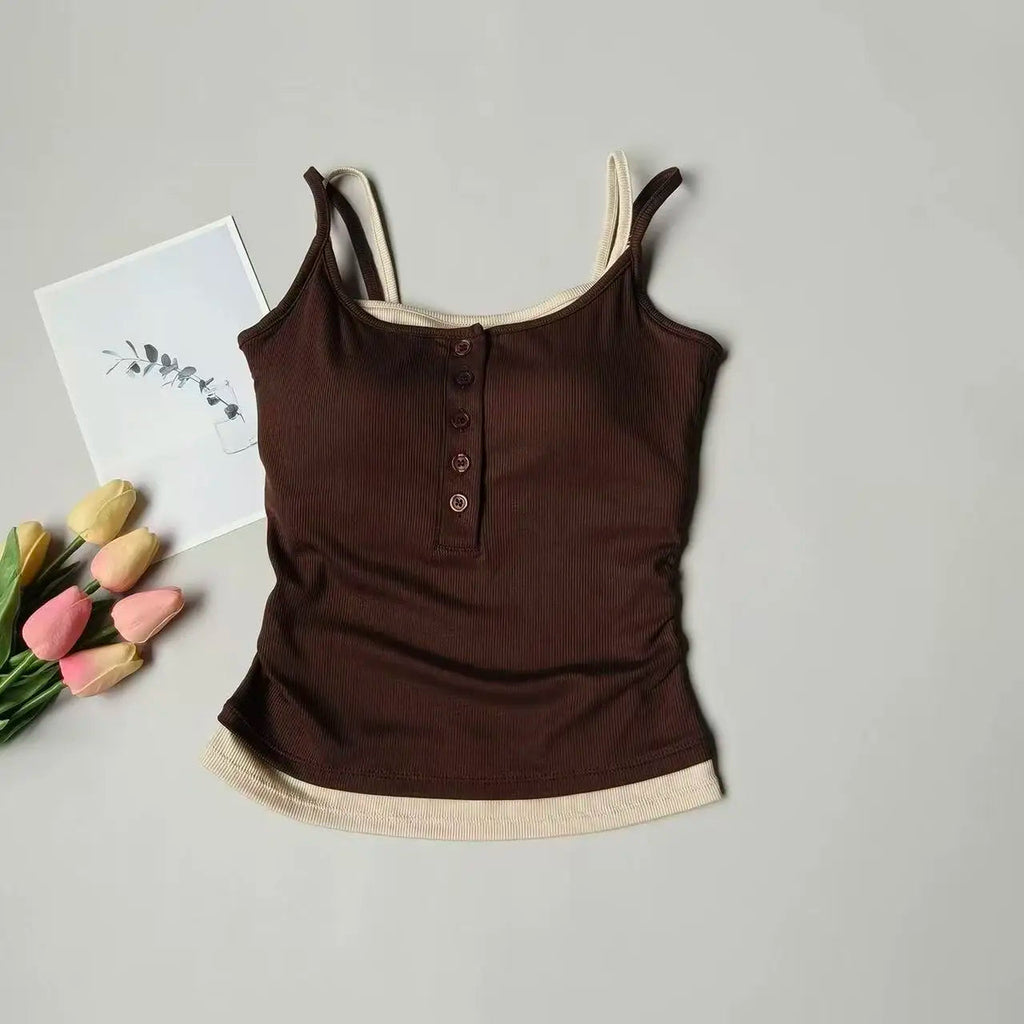 Yoga Tank Top, One-piece Mock Two-piece Sports Tank Top With Push-up Bra Pads, Breathable Quick-Drying Workout Fitness Wear Quick Pick Grocers