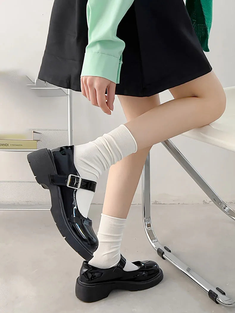 INS Women Girls Summer Thin Long Socks Ice Velvet Soft Breathable Pile of Socks Solid Black White Beige Harajuku High Tube Socks Quick Pick Grocers