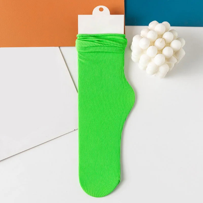 INS Women Girls Summer Thin Long Socks Ice Velvet Soft Breathable Pile of Socks Solid Black White Beige Harajuku High Tube Socks Quick Pick Grocers
