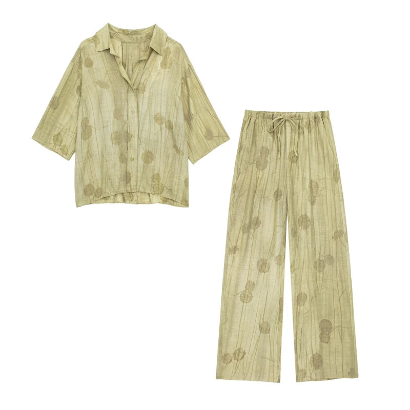 Women's Set 2024 New Fashion Spring Jacquard Loose Ladies Shirt Summer Women Pants Casual Chic Print Set for Women Quick Pick Grocers