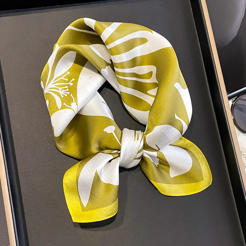 2025 Fashion 100% Real Silk Scarf 53cm Square Bandelet Women's Silk Temperament Small Scarf Neck Decorative Wrap Printed Scarves Quick Pick Grocers
