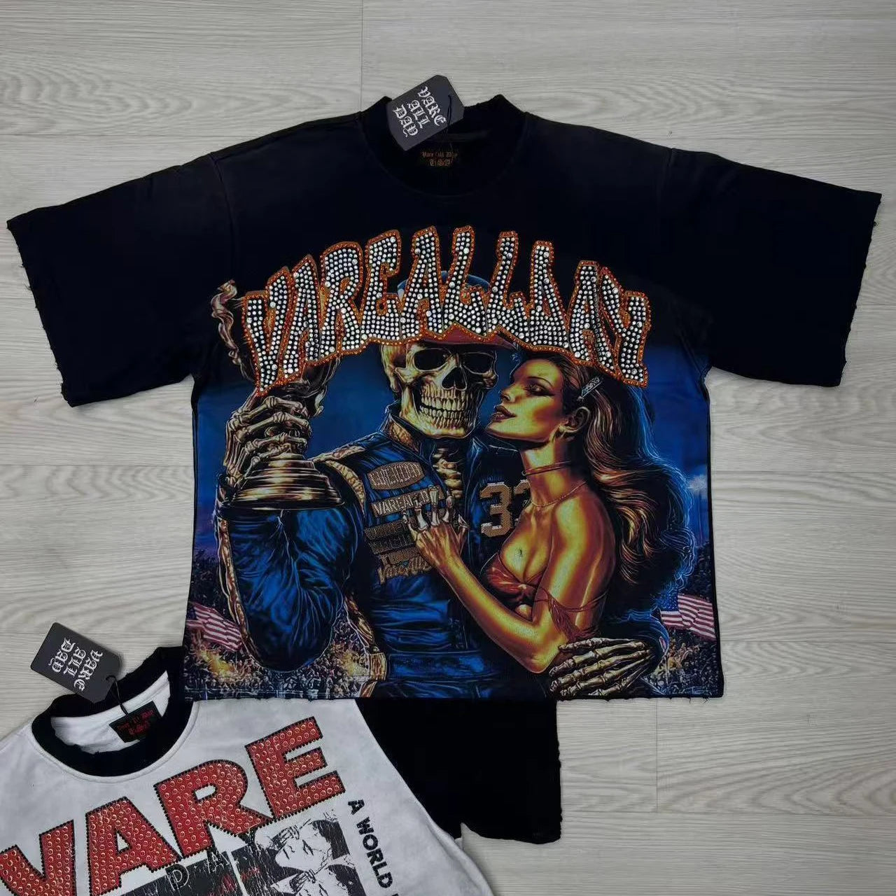 2026 New Fashion Streetwear Shinning Diamond Baggy Tshirts for Men and Women Short Sleeve Rhinestone Cotton Top Tees Oversized Quick Pick Grocers