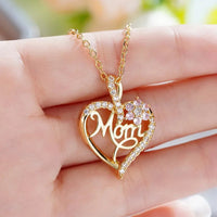 Huitan Mother's Day Necklace for Mom Luxury Trendy Craved Pendant Necklace Pink Flower Aesthetic Neck Accessories Love Jewelry Quick Pick Grocers
